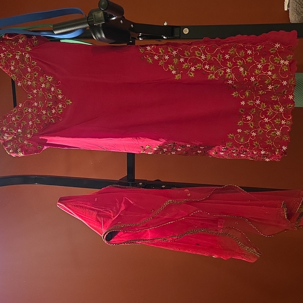 Red/pink Embroidered Dress with Dupatta